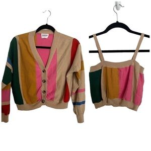 Callahan Knitwewar Colorblock Stripe Cardigan Tank Top Set